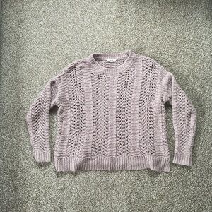 Lavender Open-Knit Crewneck Sweater